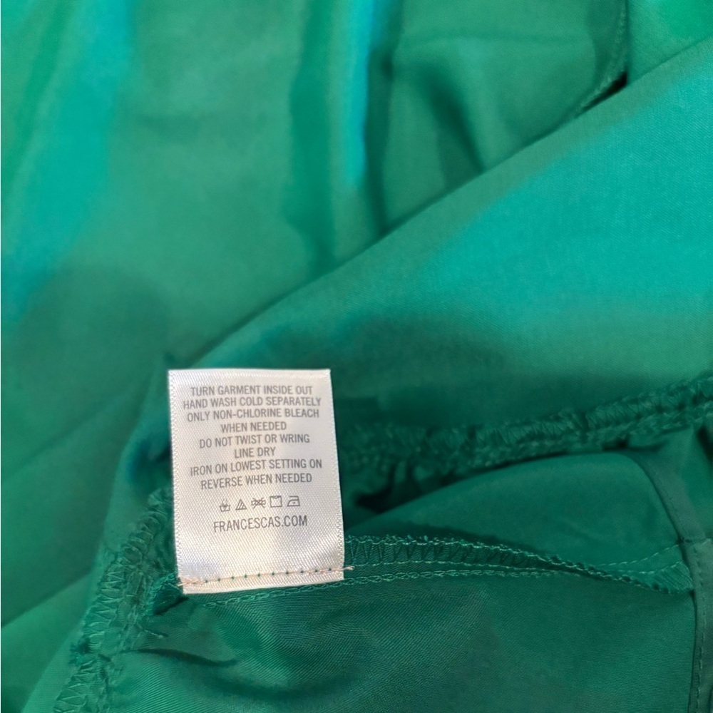 Mi Ami Francesca’s Green Satin Wrap Midi Dress Flutter Sleeve Ruffle Hem Size M - Picture 13 of 13